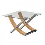 Gemini Lamp Table In Clear Glass Top With Oak And Chrome Base