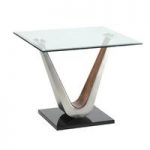 Cobra Lamp Table In Clear Glass Top With V Shape Walnut Base