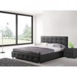 Martini Double Bed In Black Faux Leather With Aluminium Legs