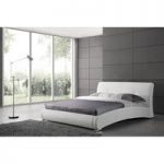 Caprivi King Size Bed In White Faux Leather With Aluminium Legs