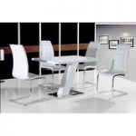 Mariya Dining Table In White Gloss With 4 White Dining Chairs