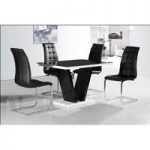 Clara Dining Table In Black Glass Top With 4 Black Dining Chairs