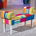 Benton Chaise In Multicolour Patchwork With Wooden Legs