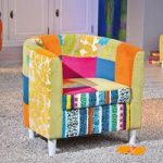 Benton Tub Chair In Multicolour Patchwork With Wooden Legs