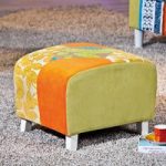 Benton Small Stool In Multicolour Patchwork With Wooden Legs
