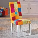 Benton Dining Chair In Multicolour Patchwork With Wooden Legs