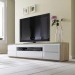 Frame TV Stand In Oak And White Gloss And LED
