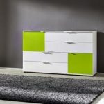 Liato Sideboard In White And Green With 2 Doors And 4 Drawers