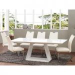 Astrik Extendable Dining Table In White High Gloss With 6 Chairs