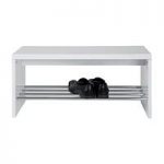 Martin Shoe Bench Wooden In White With Chrome Shelf