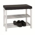 Markus Shoe Bench In Black PU Leather Seat With Chrome Shelves