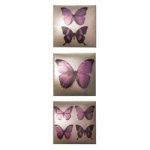 Plum Canvas Wall Art In Metallic Set of 3 Butterflies