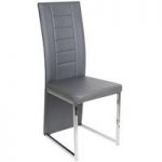 Benito Dining Chair In Grey Faux Leather With Chrome Legs