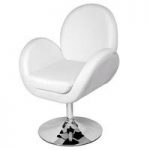Ego Lounge Chair In White Faux Leather With Chrome Base