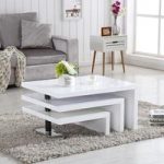 Design Coffee Table Rotating In White High Gloss With 3 Tops
