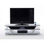 Chevron Lowboard TV Stand In White High Gloss With Chrome Trim