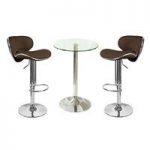 Gino Bistro Table In Clear Glass Top With 2 Duo Brown Bar Stools