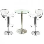 Gino Bistro Table In Clear Glass Top With 2 Duo White Bar Stools