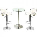 Gino Bistro Table In Clear Glass Top With 2 Duo Cream Bar Stools