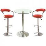 Gino Bistro Table In Clear Glass Top With 2 Zenith Red Bar Stool
