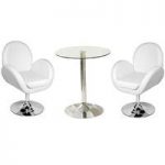 Vetro Bistro Table In Clear Glass Top With 2 Ego White Bar Stool