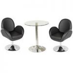 Vetro Bistro Table In Clear Glass Top With 2 Ego Black Bar Stool