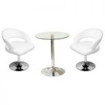 Vetro Bistro Table In Clear Glass With 2 Clinick White Bar Stool