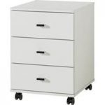 Montreal Office Cabinet In White With 3 Drawer And Rollers