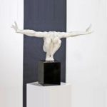 Cliffhanger Sculpture In Poly Marble With Black Base