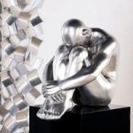Thinking Man Sculpture In Silver Polystone