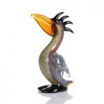 Pelican Sculpture In Brown And Cream Glass