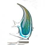Fish Sculpture In Multicoloured Glass With Clear Base