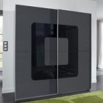 Cubi Sliding Wardrobe In Anthracite Front And Black Glass Insert