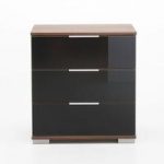 Easy Plus Bedside Cabinet High In Walnut And Black Glass Front