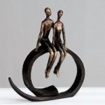 Close Sculpture In Bronze With Black Metal Ring
