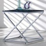 Henley Lamp Table In Black Tempered Glass And Stainless Steel