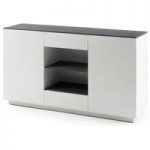 Denzel Sideboard In White Matt And Grey Glass Top With 2 Doors