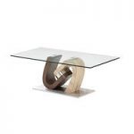 Tripoli Glass Coffee Table In Oak Walnut With Steel Base
