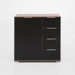 Emission Compact Sideboard In Walnut And Black Glass Fronts