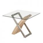 Zanti Lamp Table In Clear Glass Top With Oak And Steel Legs