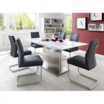 Helio Extendable Glass Dining Table With 6 Alamona Black Chairs