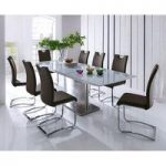 Helio Extendable Glass Dining Table With 8 Koln Brown Chairs