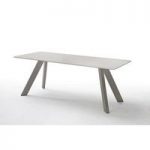 Nebi Glass Dining Table Wide In Taupe With Metal Legs