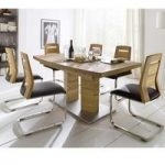 Cuneo Extendable Dining Table Boat Shaped In Core Beech 8 Chairs