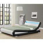 Modern Designer King Size Bed In White And Black PU With LED