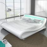 Modern Designer King Size Bed In White PU With Multi LED