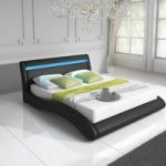 Contemporary King Size Bed In Black PU With Multi Led Light