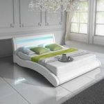 Contemporary King Size Bed In White PU With Multi Led Light