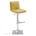 Snow Bar Stool In Curry Faux Leather With Square Chrome Base