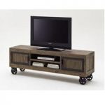 Norfolk TV Stand Pine Antique Brown Finish With Wheels
